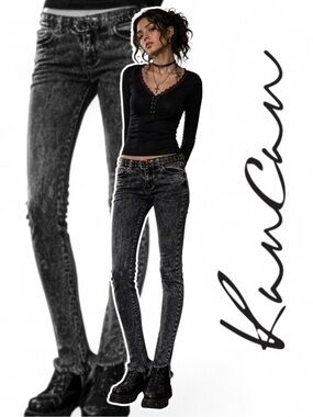 KanCan Women's Skinny Acid-Wash Black Grey Jeans